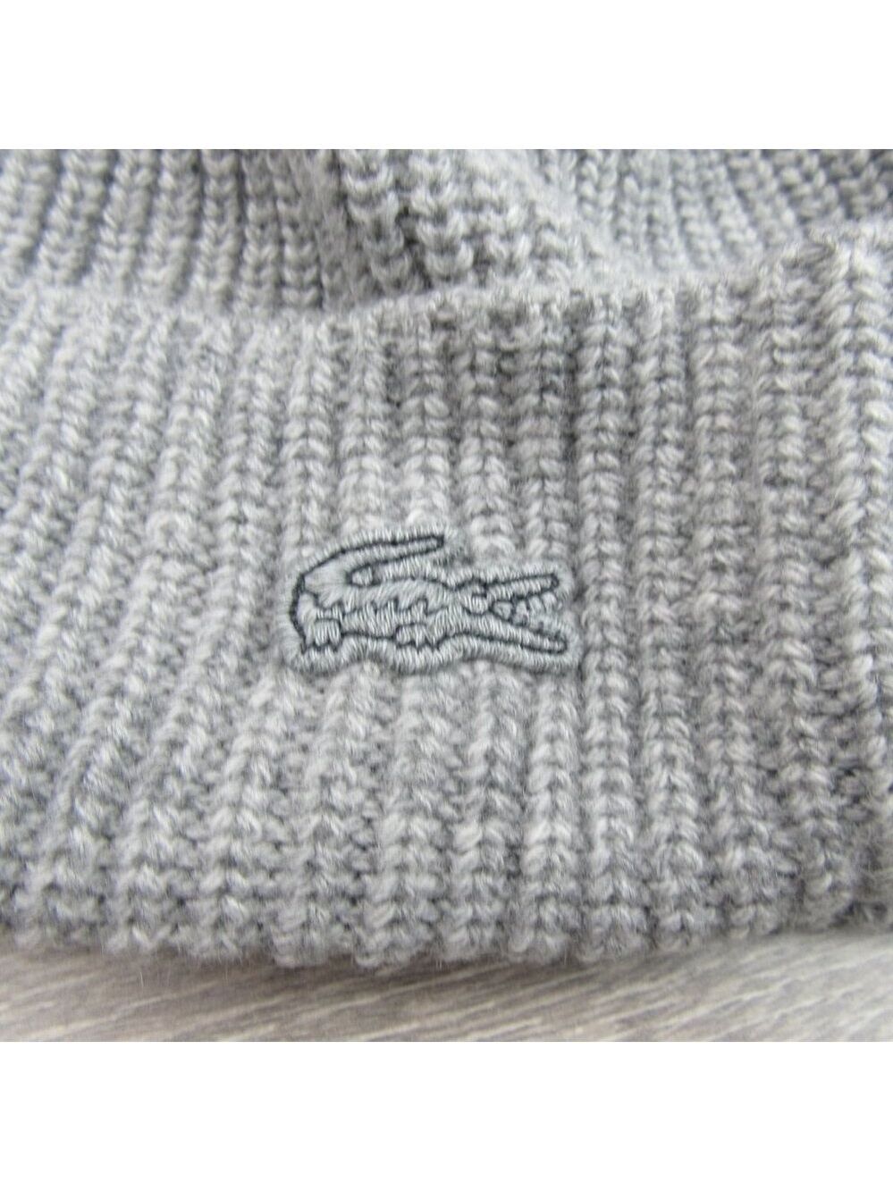 Lacoste Crocodile Big Patch Grey Wool Beanie Cap One Size NEW - Picture 8 of 13